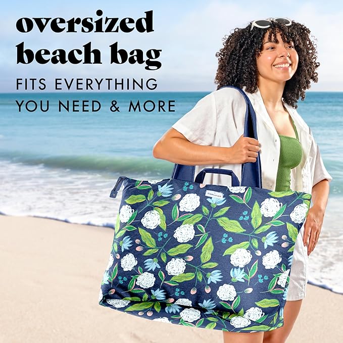 Fit & Fresh All The Things XL Beach Bag for Women, Oversized Travel Tote | Zip Closure, 3 Interior Pockets, 1 Large Zip Pocket, Dual Carry Handles, Canvas Weekender - Pool, College, Laundry, Groceries - Image 2