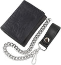 RFID Blocking Men's Tri-fold Vintage Biker Cowhide Leather Steel Chain Wallet,Snap closure, Made In USA,tc315-122,flag/eagle,black by FLCLASSIC
