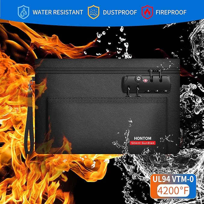 Hontom Double Layer Fireproof Money Bag for Cash with Lock & Hidden Zipper | 11"x7" Notary Bag with Skin-Friendly Material, Fire Pouch Holder Wallet for Travel, Passports, Notary Supplies, Valuables - Image 2