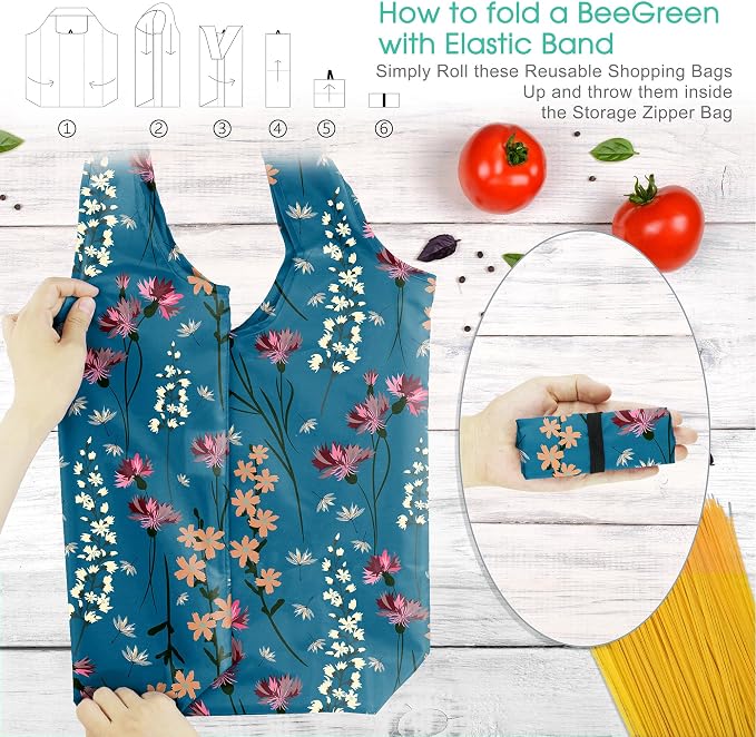 BeeGreen Aesthetic Tote Bags Flowering Shrub Gifts for Women Travel Floral Reusable Grocery Bags Shopping Bags Bulk 6 Pack 50LBS X-Large Foldable-Machine Washable - Image 4