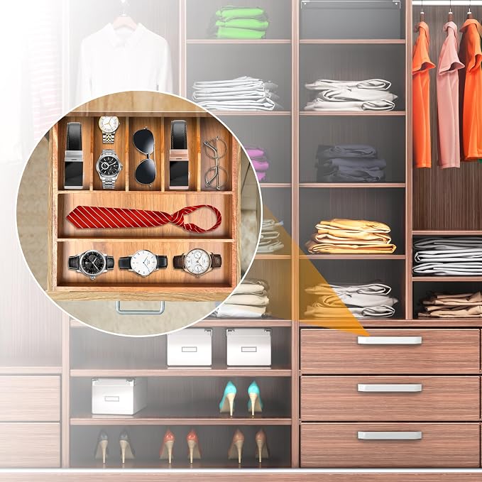 Bellsal Bamboo Silverware Organizer, 12"x15.7" Utensil Holder Cutlery Tray with Grooved Drawer Dividers for Kitchen Flatware, Bedroom, Office (7 Slot, Acacia) - Image 7