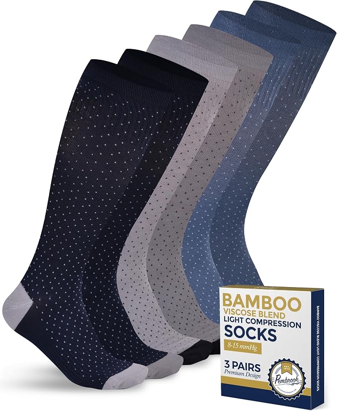 Pembrook® Bamboo Viscose Light Compression Socks - 3 Pairs | 8-15 mmhg Compression Socks | Knee High Comfort Support Socks by Pembrook