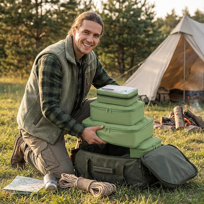 6 Set Compression Packing Cubes for 7–14 Day Travel, Forest Green | Nylon Oxford Fabric, Full Breathable Mesh, Reinforced Double-Zipper, Small to Large Size Bag, Expandable Packing System - Image 5