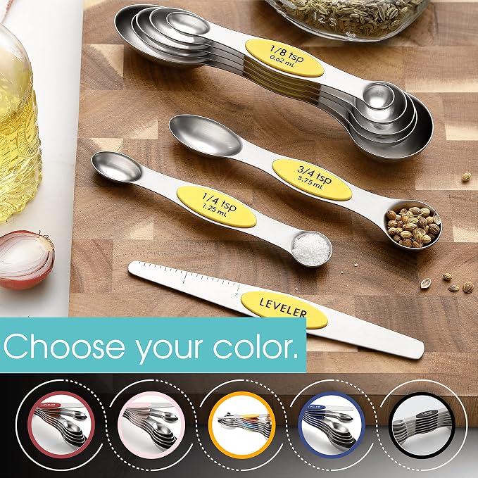 Spring Chef Stainless Steel Magnetic Measuring Spoons Set of 8, Yellow | Dual Sided Teaspoon & Tablespoon Measuring Spoons w/ Leveler for Dry & Liquid Ingredients, Measure Spoons for Baking, Cooking - Image 6
