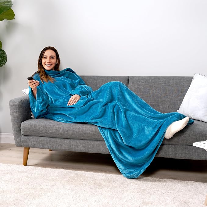 PAVILIA Wearable Blanket with Sleeves for Adult Women Men, Cozy Fleece Warm Wrap Throw with Arms, Gifts for Christmas, Wife - Image 5