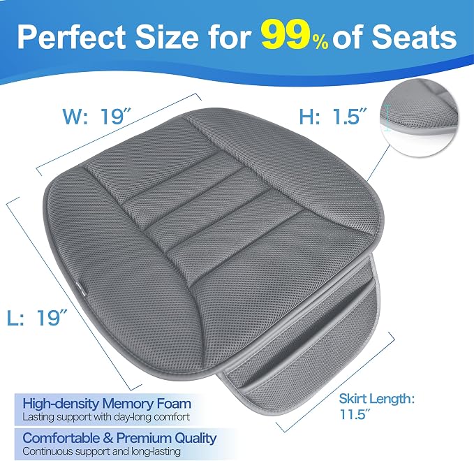 Lofty Aim Car Seat Cushion for Driving, Memory Foam Driver Seat Cushion | Car Seat Cushion for Long Driving, Automotive Seat Cushion for Pain Relief, Car Seat Pillow Fits Vehicles, Office, 4D Dgray - Image 6