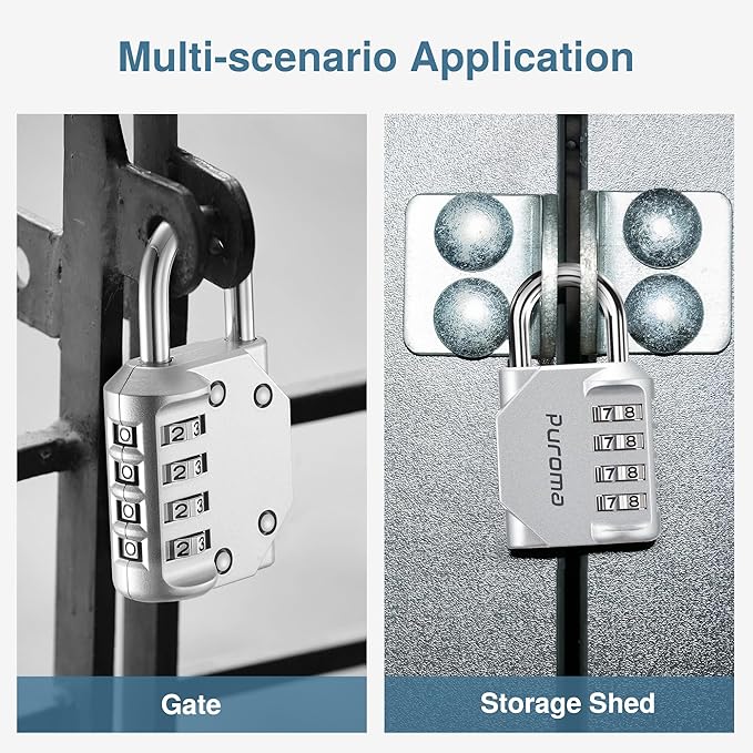 Puroma 4 Combination Lock Locker 4 Digits Combo Padlock Gym Silver & Black | For School Gate Fence Toolbox Hasp Storage, Outdoor, Resettable, Weatherproof, Side Window, Crack Cut Resist, Hardened Steel - Image 6
