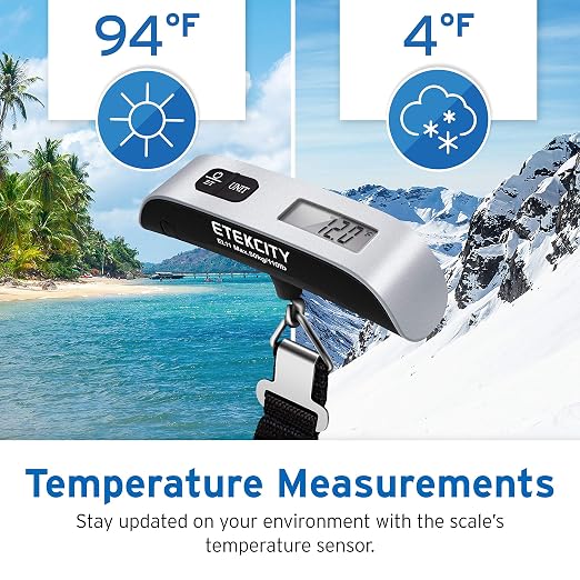 Etekcity Luggage Scale, Travel Essentials, Digital Weight Scales for Travel Accessories, Portable Handheld Scale with Temperature Sensor, Rubber Paint, 110 Pounds, Battery Included,2Pack | Travel Essentials, Air Travel, Suitcase, Hanging Hook, Rubber G... - Image 8