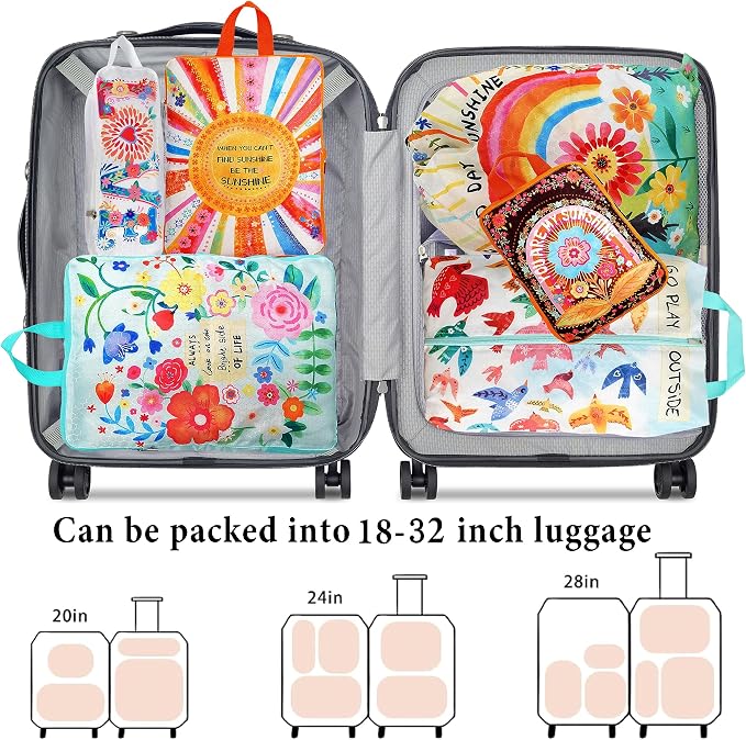Compression Packing Cubes for Travel, 6 Set Natural Life Luggage Organizers, Lightweight Waterproof Expandable/Compression Bags Bohemia Smell Proof Travel Packing Cubes for Suitcases - Image 5