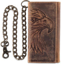 F&L CLASSIC RFID Blocking Mens Tri-fold Long Style Cowhide Leather Steel Chain Wallet,brown eagle head,212-102 by FLCLASSIC