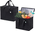 VENO 2 Pack Cooler Bag Insulated Grocery Bags for Food Delivery Heavy Duty | Large Collapsible Cooler, Reusable Shopping Tote w/ Zippers, Foldable, Stands Upright, for Groceries Camping (Black, 2 Pack) by Veno