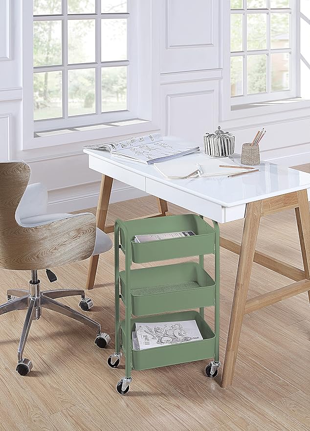 SunnyPoint 3-Tier Delicate Compact Rolling Metal Storage Organizer - Mobile Utility Cart Kitchen/Under Desk Cart with Caster Wheels - Turq (15.35" X 10.24" X 26.8"H) - Image 5
