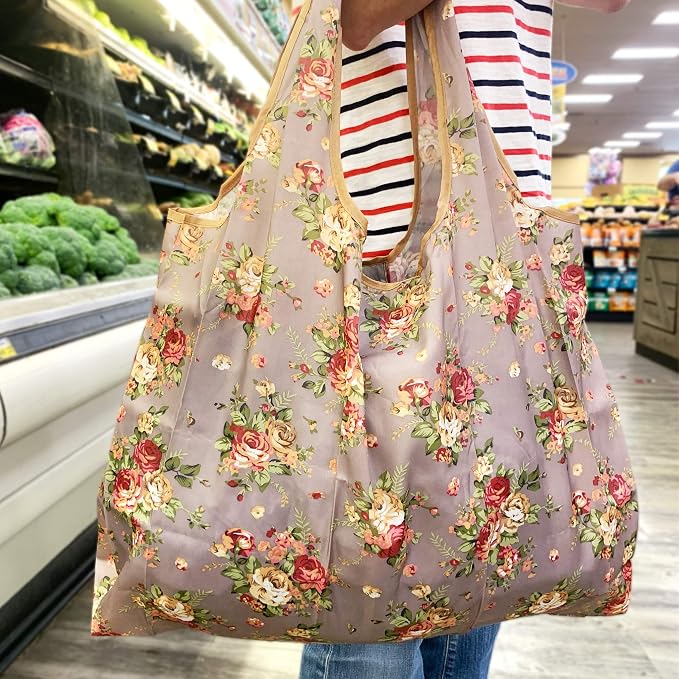allydrew Large Foldable Tote Nylon Reusable Grocery Bags - Image 2