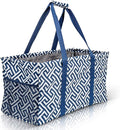 Extra Large Utility Tote Bag - Oversized Collapsible Reusable Wire Frame Rectangular Canvas Basket With Two Exterior Pockets For Beach, Pool, Laundry, Car Trunk, Storage - Geo Navy Blue by Lucazzi