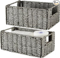 Wicker Storage Basket, Set of 2 Grey Baskets for Toilet Paper | Hand-Woven Wicker Baskets, Small Storage Baskets for Organizing with Handles Foldable Cube Storage Organizer Bins for Shelves by Vagusicc