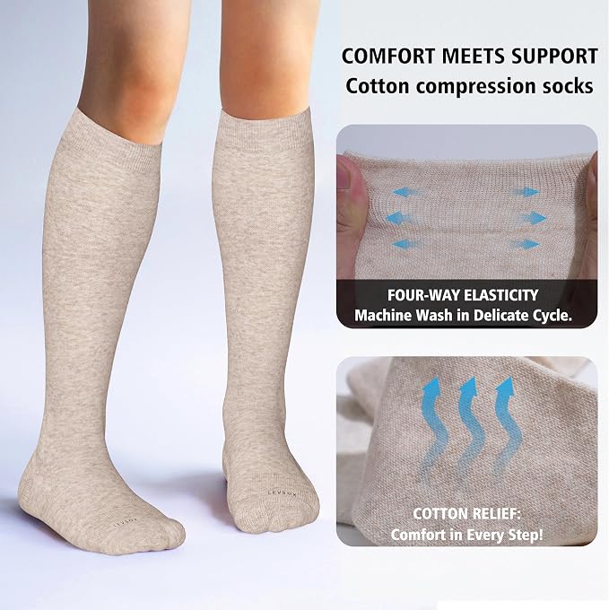 LEVSOX Cotton Compression Socks for Women&Men 20-30mmHg Knee High Cute Support Sock for Nurses Pregnancy Travel - Image 3