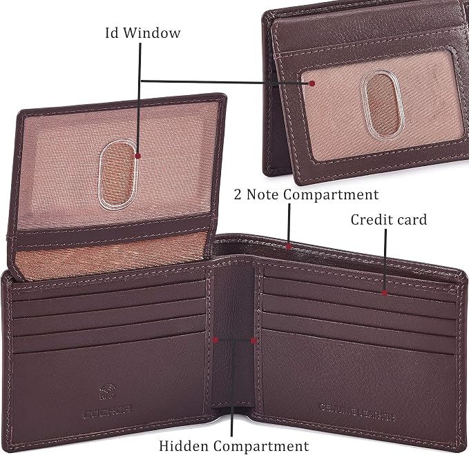 Wallet for Men Slim RFID Blocking Leather Bifold Minimalist 2 ID Windows Gift Box Carteras Para Hombres (NAPA, CHOCOLATE) - Image 4