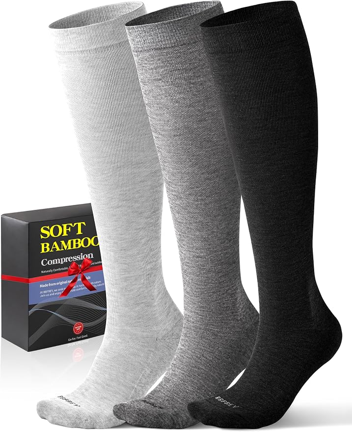 Bamboo Viscose Compression Socks with Reinforced Sole - Knee High Womens Support Socks with Seamless Toe, 18-25 mmHg by Bbfrey