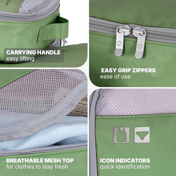 Traveler's Choice Cloverland Packing Cubes, 5-Piece Set, Sage Green - Image 4