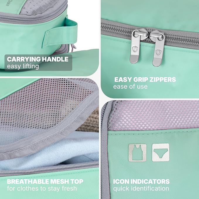 Traveler's Choice Cloverland Packing Cubes, 5-Piece Set, Mint - Image 4