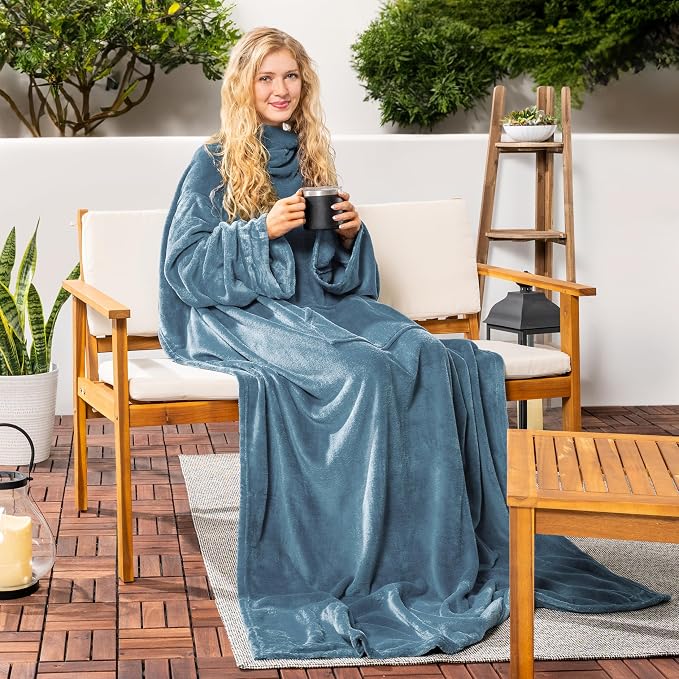 PAVILIA Wearable Blanket with Sleeves for Adult Women Men, Cozy Fleece Warm Wrap Throw with Arms, Gifts for Christmas, Wife - Image 9