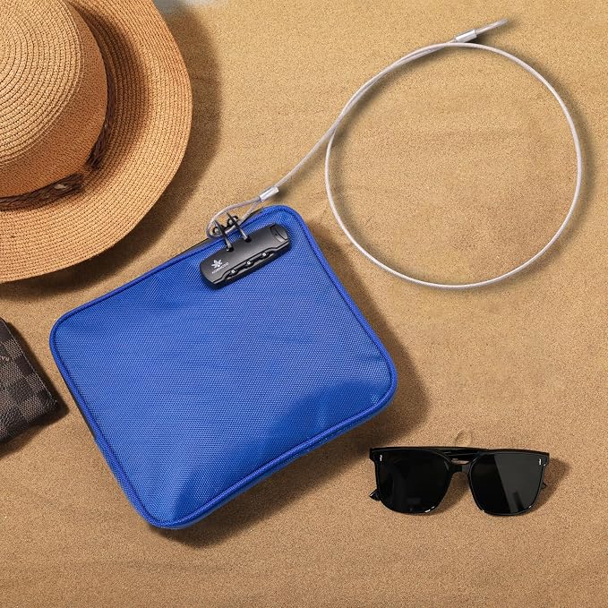 KOSMCCO Beach Locking Bag, Portable Safe, Blue, 9x7.5 Inch | Anti-Theft Design, Security Cable Included, Holds Phone Wallet and Keys, Ideal for Beach Pool Cruise and Travel - Image 3