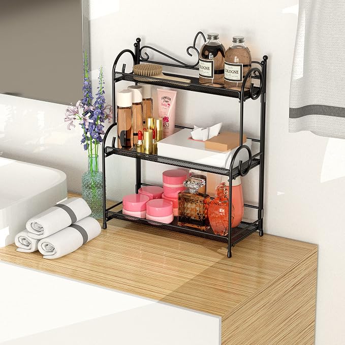 YIUKEA Bathroom Organizer Countertop - 3 Tier Spice Rack Organizer, Counter Organization and Storage for Bathroom, Kitchen, Bedroom, Offices, Foldable - Image 2