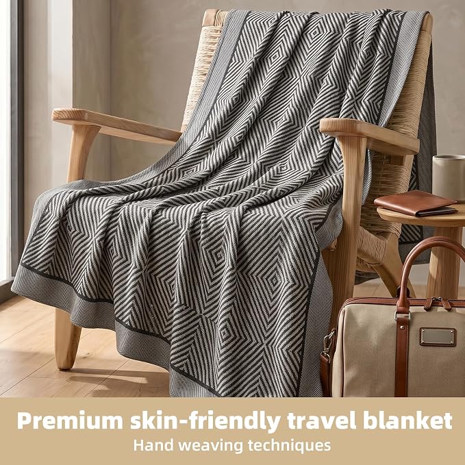 Travel Blanket Airplane - Ultra Soft & Lightweight Knit Design Compact Airplane Blanket,53x72 Inch,Stylish Travel Shawl Wraps for Flights,Office,Home Use,Travel Essentials & Gifts - Image 3