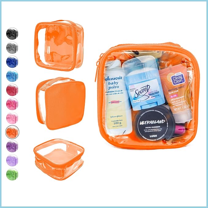Clear TSA Approved 3-1-1 Travel Toiletry Bag for Carry On/Quart Size Transparent Liquids Pouch for Airport Security/Reusable See Through Vinyl & PVC Plastic Organizer Men Women (Orange) - Image 2