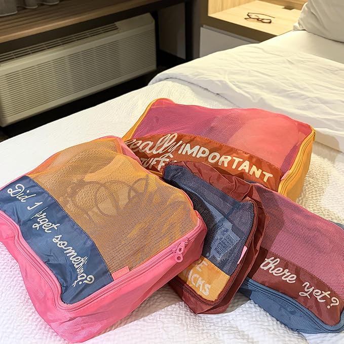 ban.do Packing Cube Set of 4, Really Important Stuff | Polyester and Mesh Packing Organizers, Includes 4 Foldable Luggage Packer Bags in Various Sizes with Quote Designs - Image 4