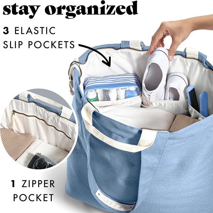 Fit & Fresh All The Things XL Beach Bag for Women, Oversized Travel Tote | Zip Closure, 3 Interior Pockets, 1 Large Zip Pocket, Dual Carry Handles, Canvas Weekender - Pool, College, Laundry, Groceries - Image 4