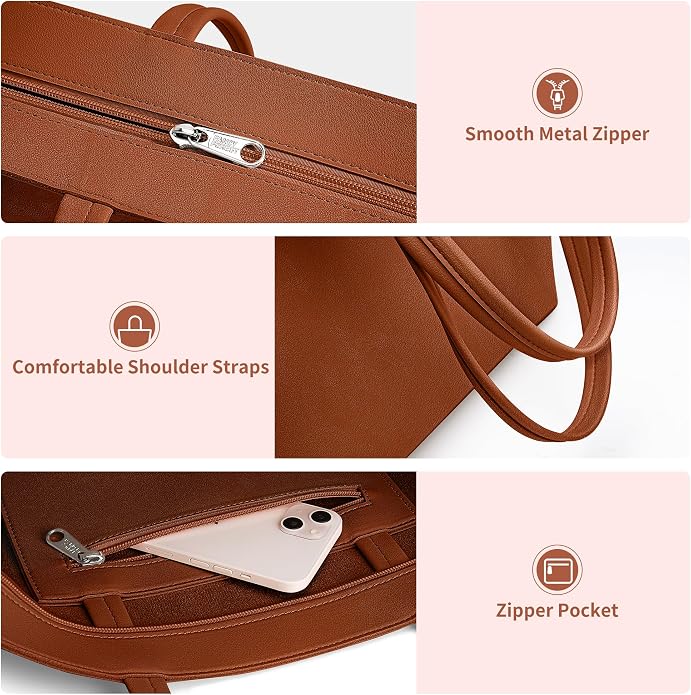 KALIDI Tote Bag Zipper Shoulder Bag Vegan Leather Purses Satchel for Women | Large Casual Handbag for Work Commuting Dating College Everyday - Image 5