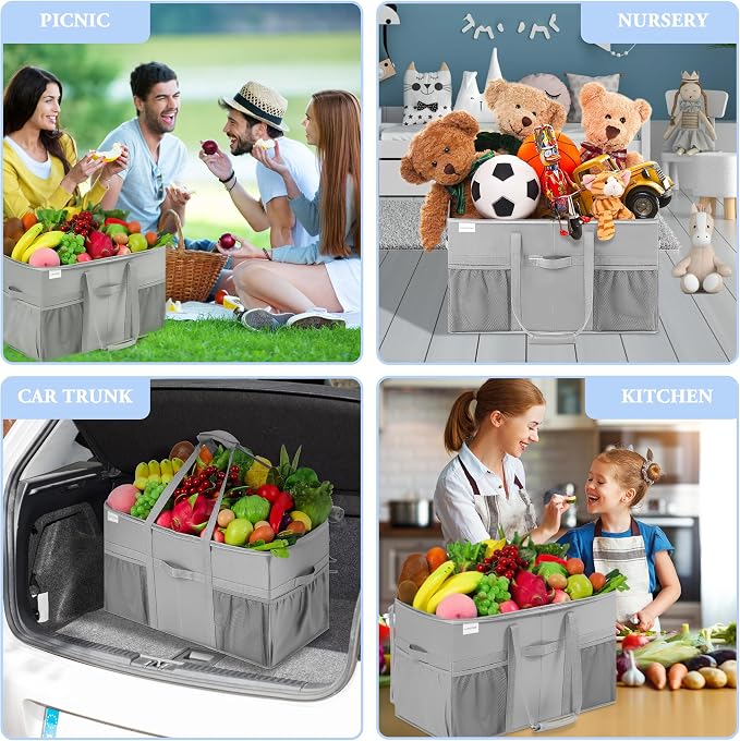 Extra Large Utility Tote Bag, 2 Pack Reusable Grocery Bags Heavy Duty, Sturdy Structured Tote Bag with Pockets & Handles, Foldable Shopping Bags for Groceries, Collapsible Totes with Lids 22x11.5x13in - Image 4