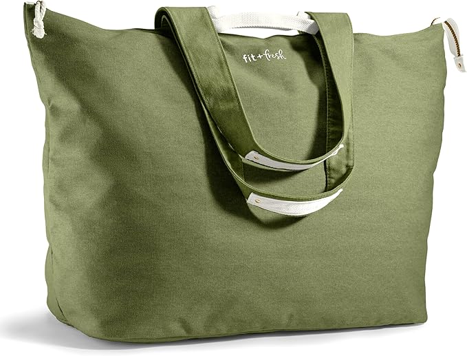 Fit & Fresh All The Things XL Beach Bag for Women, Oversized Travel Tote | Zip Closure, 3 Interior Pockets, 1 Large Zip Pocket, Dual Carry Handles, Canvas Weekender - Pool, College, Laundry, Groceries by fitfresh