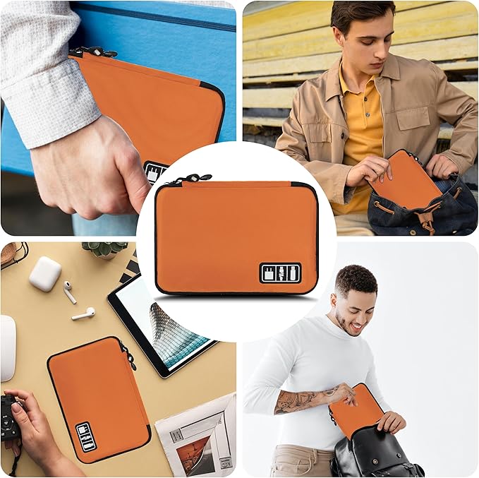 Electronics Organizer,Travel Cord Organizer Pouch,Cable Organizer Bags | Travel Electronic Accessories Storage Case for Cables, Cords, Charger, Phone (Orange) - Image 6