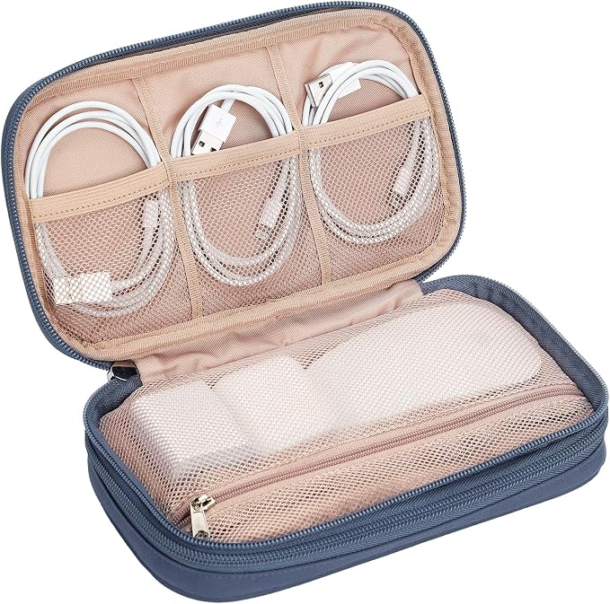 NISHEL Electronics Travel Organizer Cord Case, Charger Cable Tech Bag | Double-layer bag keeps chargers, cables, flash drive, and small tech essentials organized for trip, Medium, Aegean-Blue - Image 5
