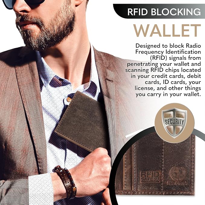 F&L CLASSIC Men's RFID Vintage Look Genuine Leather Long Bifold Wallet Checkbook Wallets,buffalo vintage leather - Image 7