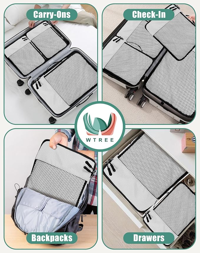 WTREE 4-Piece Packing Cubes Travel Accessories Set for Suitcases - Luggage Organizer Bags with Double Zipper - Mesh Top - Large - Beige - Image 7