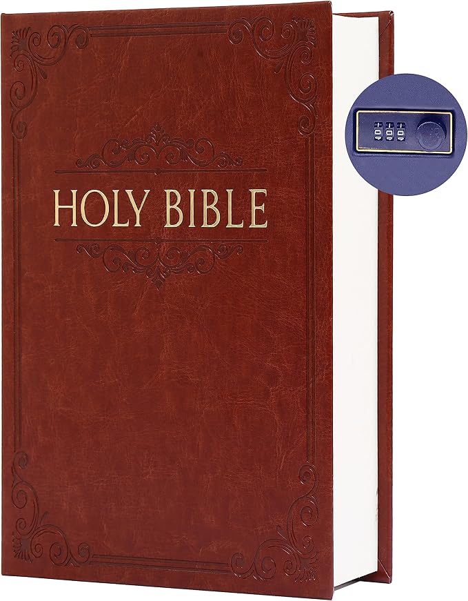 Deversion Book Safe Storage Box with Real Pages Combination Lock and Key Lock Box Money Safe Book Storage Lock Boxes for Personal Items 9.3''x6.0''x2.3'' (Bible(Brown)-Combo) by Ulixu