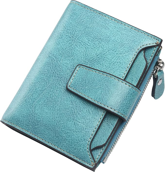 Small Compact Women Wallet RFID Blocking Genuine Leather Bifold Purse with ID Windows by Lavemi