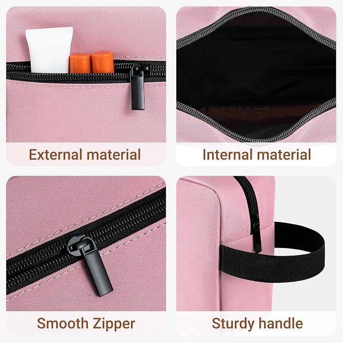 Elviros Travel Toiletry Bag for Women and Men, Lightweight Makeup Bag Hanging Dopp Kit with Compartment Cosmetic Organizer Small Tool Bag Travel Essentials,Gifts for Women(Pink) - Image 6