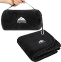 BlueHills Premium Soft Rolled Travel Blanket Pillow Airplane 2 in 1 - Black | 2 in 1 Convertible Pillow Blanket, Matching Plush Soft Case, 70 X 48 Tall Blanket, Lightweight, Luggage Strap, Carabiner Clip by BlueHills