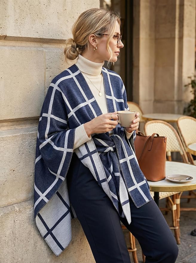 Shawl Wraps for Women Reversible Open Front Ruana Poncho Soft Cozy Cardigan for Fall and Winter - Image 5