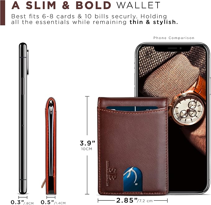 SERMAN BRANDS RFID Blocking Slim Bifold Genuine Leather Minimalist Front Pocket Wallets for Men with Money Clip Thin Mens - Image 6