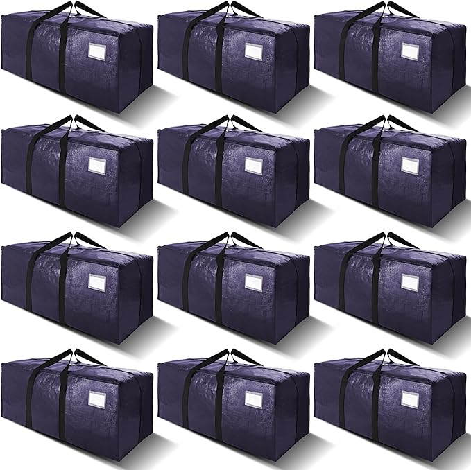 VELVETSURE 12 Pack Heavy Duty Extra Large Moving Bags W/Backpack Straps - Strong Handles & Zippers, Storage Totes For Space Saving, Fold Flat, Alternative to Moving Box and Storage Bin, Blue by VELVETSURE