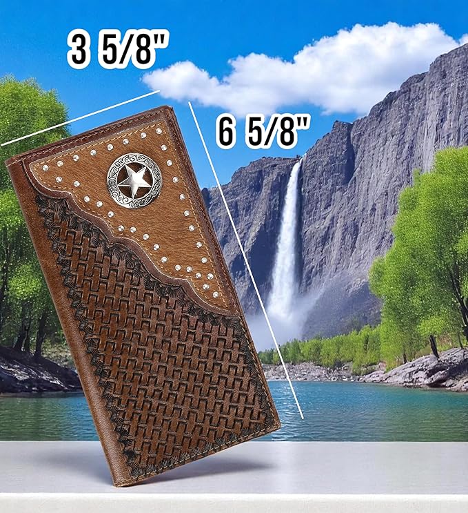 F&L CLASSIC Men's RFID Vintage Look Genuine Leather Long Bifold Wallet Checkbook Wallets,brown,240-80 - Image 2