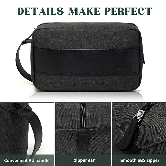 Vorspack Water Resistant Travel Toiletry Bag for Men Women - Grey | Travel Bag for Toiletries, Large Capacity, Organized Compartment, Suitable for Shaving Grooming Accessories, Gifts for Men - Image 4