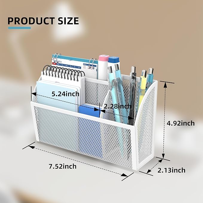 3-Grid Magnetic Pencil Holder, Strong Magnet Locker Organizer, White | Mesh Magnetic Shelf, Marker Holder Perfect for Whiteboard, Refrigerator and Locker Accessories - Image 7