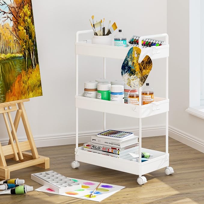 Ronlap 3 Tier Slim Rolling Storage Cart with Wheels Utility Organizer,White | For bathroom, laundry, kitchen, bedside & dorm. Fits art, craft, snack, makeup, nail, diaper & postpartum baby supplies - Image 6