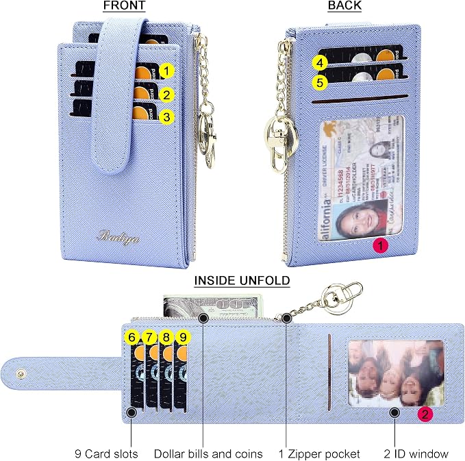 Badiya Slim Women Wallet RFID Blocking Bifold Compact 9 Card Slots Holder Wallets Soft Leather with Zipper Coin Pocket 2 ID Window - Image 5